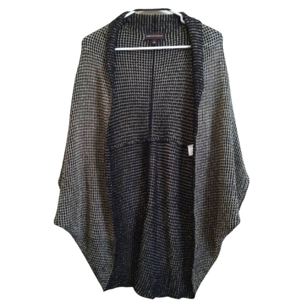 Dana Buchman All That Sparkles Black and Gold Waffle Knit Open Front Shawl Shrug